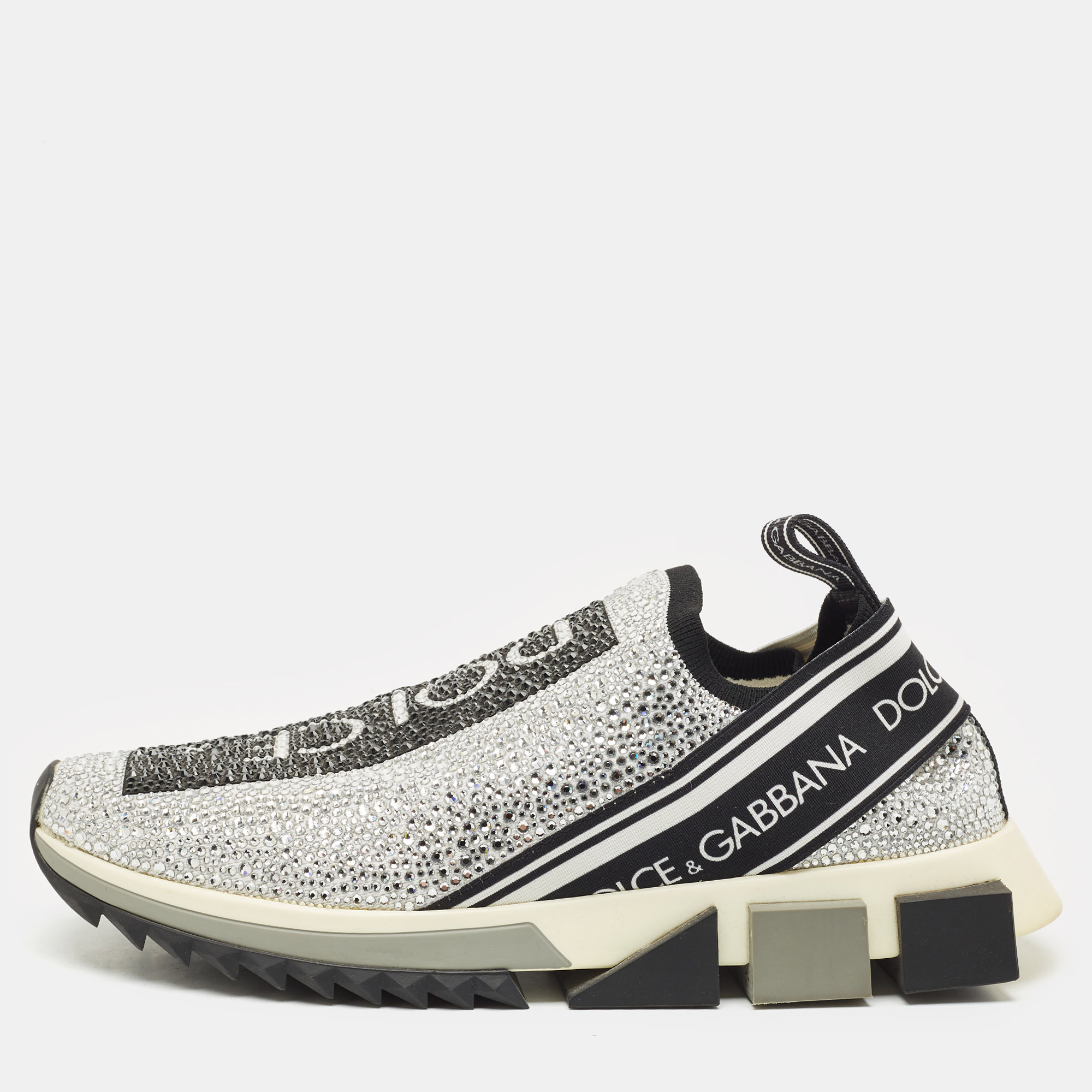 Dolce & Gabbana Silver/Black Fabric Crystal Embellished Sorrento Sneakers Size
Dolce & Gabbana Silver/Black Fabric Crystal Embellished Sorrento Sneakers Size