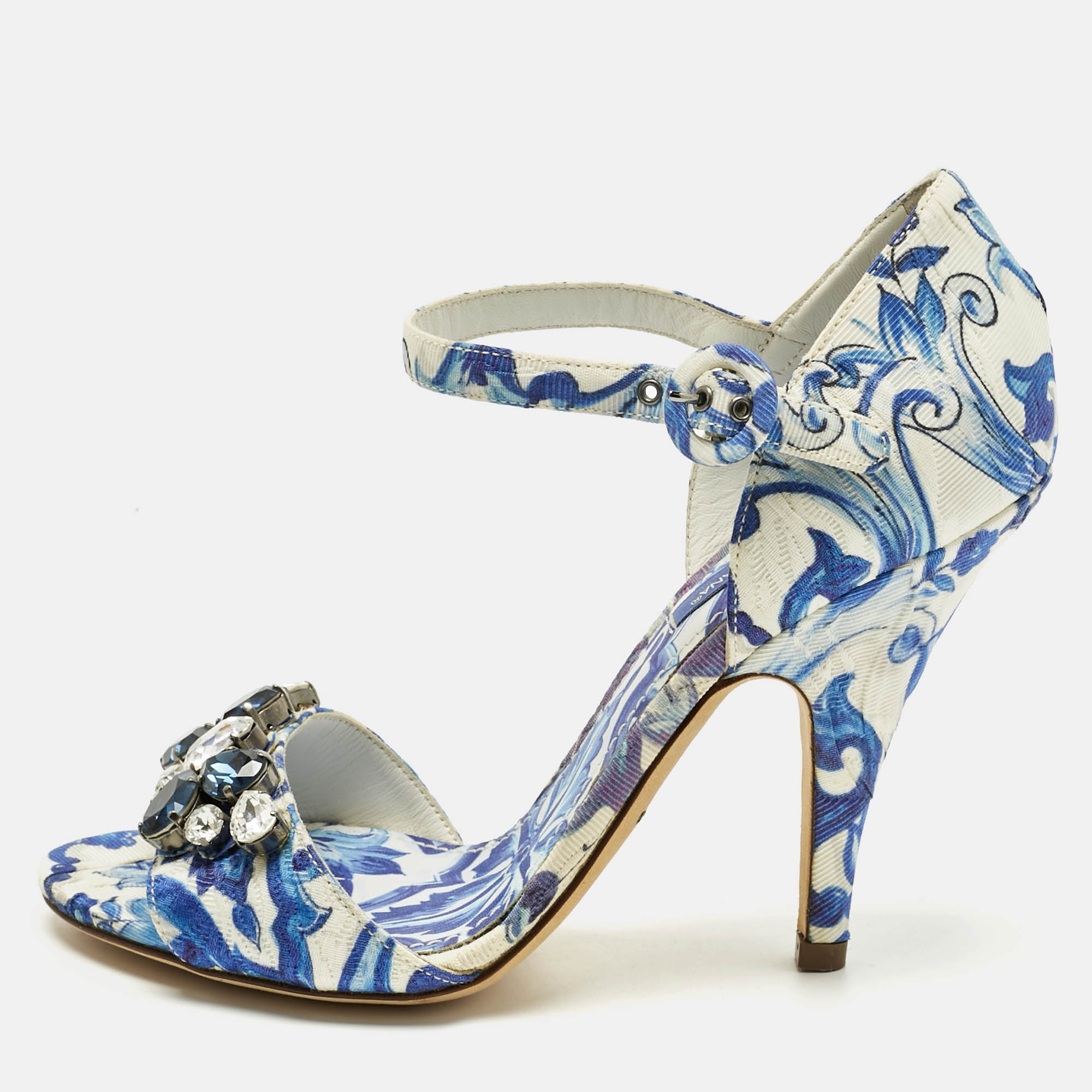 Dolce & Gabbana Blue Brocade Fabric Crystal Embellish Majolica Ankle Strap Sandals Size
Dolce & Gabbana Blue Brocade Fabric Crystal Embellish Majolica Ankle Strap Sandals Size