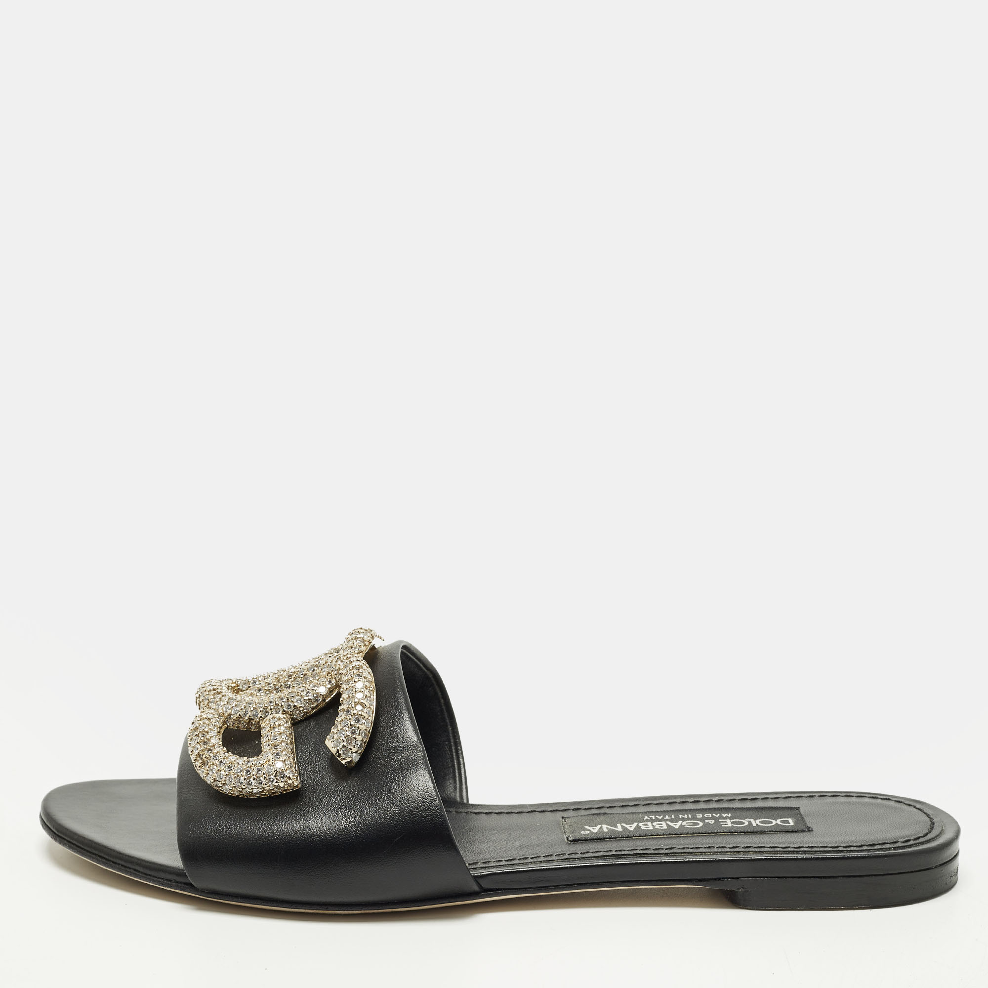 Dolce & Gabbana Size Black Leather Flat Slides
Dolce & Gabbana Size Black Leather Flat Slides