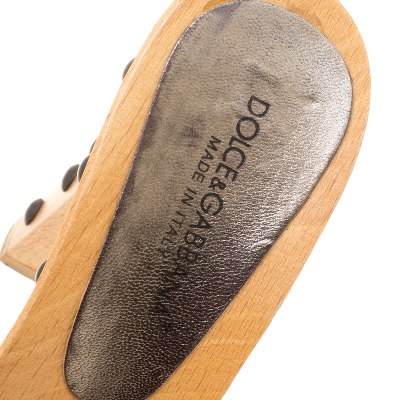 Dolce & Gabbana White Leather Wooden Platform Slides Size 38.5