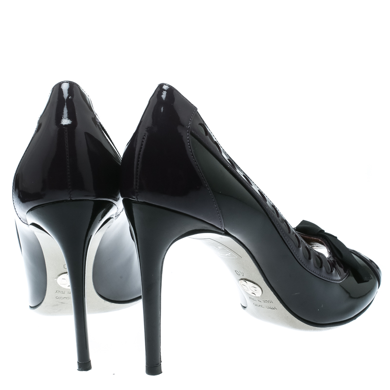 Dolce & Gabbana Black/Purple Patent Leather Peep Toe Bow Pumps Size 40