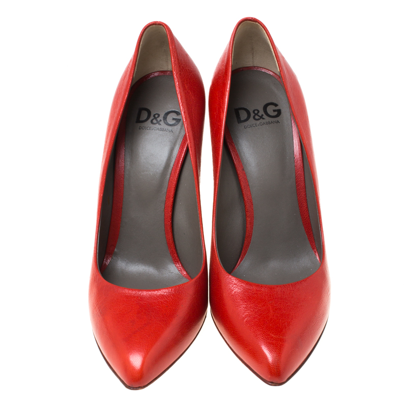 Dolce & Gabbana Red Leather Block Heel Pumps Size 38