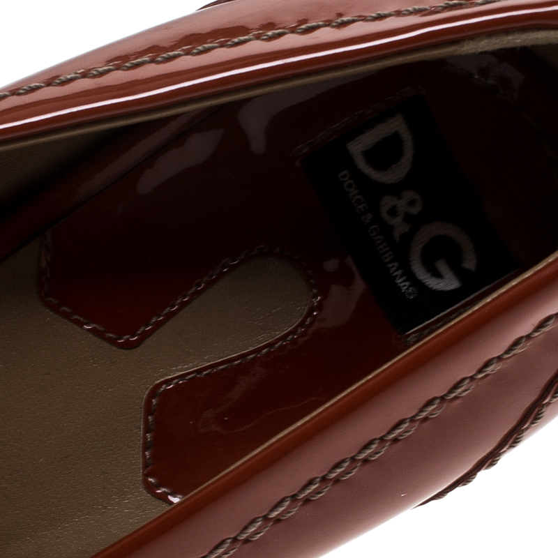 Dolce & Gabbana Dark Orange Patent Leather Loafer Pumps Size 39.5