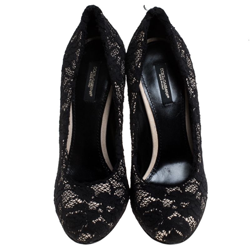 Dolce & Gabbana Black Lace Round Toe Pumps Size 38.5