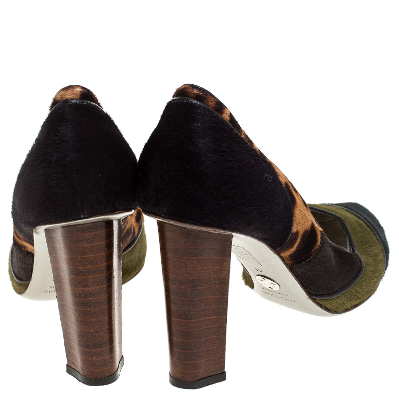 Dolce & Gabbana Multicolor/Leopard Print Pony Hair Block Heel Pumps Size 41