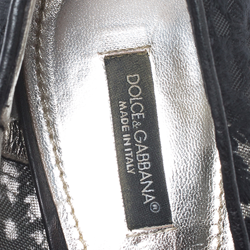 Dolce & Gabbana Black Embroidered Mesh And Leather Trim Pointed Toe Pumps Size 40