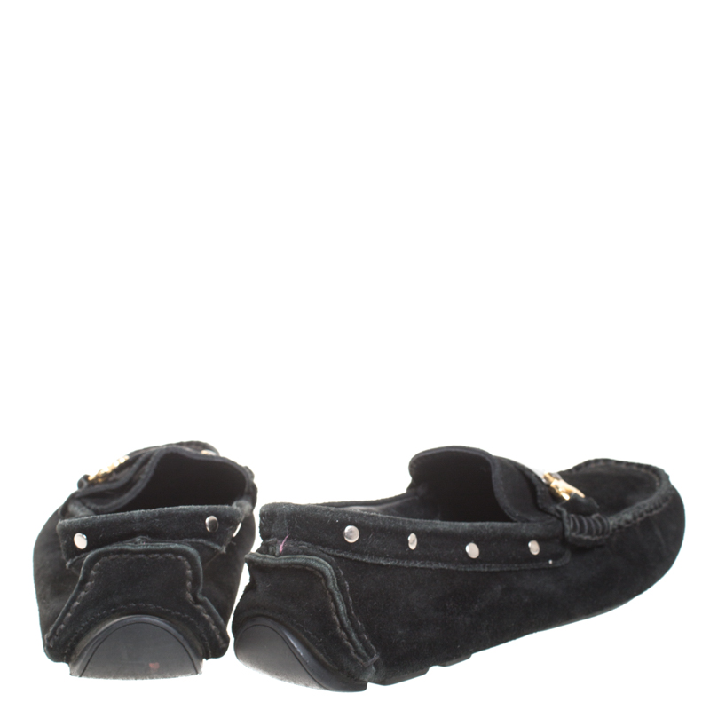 Dolce & Gabbana Black Suede Metal Logo Slip On Loafers Size 41