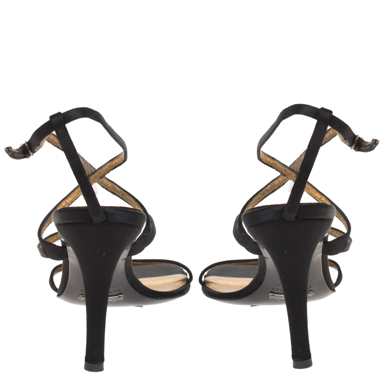 Dolce & Gabbana Black Satin Strappy Sandals Size 37