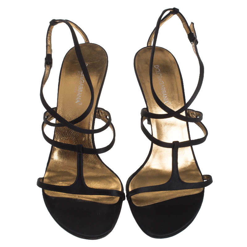Dolce & Gabbana Black Satin Strappy Sandals Size 37
