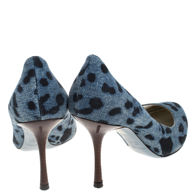 Dolce & Gabbana Blue/Black Denim Leopard Print Pumps Size 36