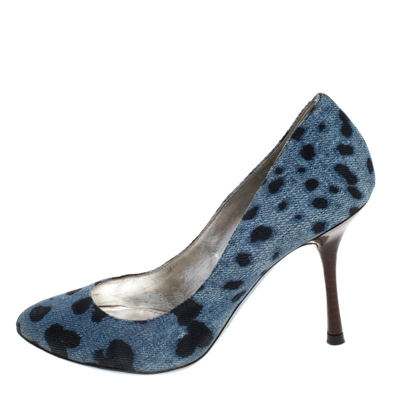 Dolce & Gabbana Blue/Black Denim Leopard Print Pumps Size 36