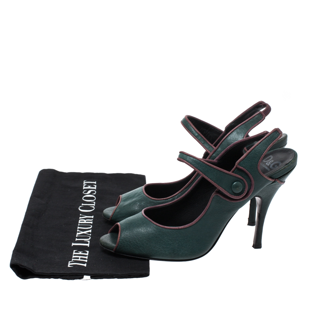 Dolce & Gabbana Green Leather Mary Jane Peep Toe Pumps Size 40