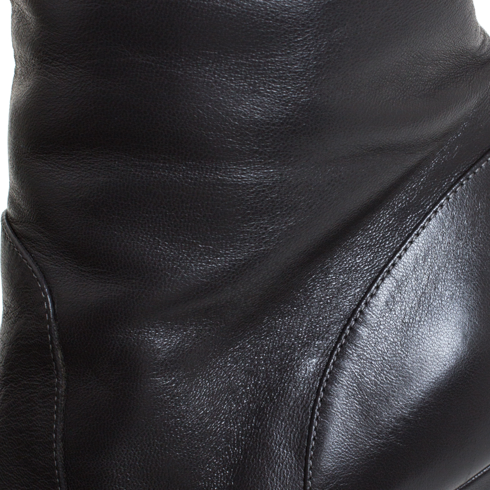 Dolce & Gabbana Black Leather Knee Length Platform Boots Size 36