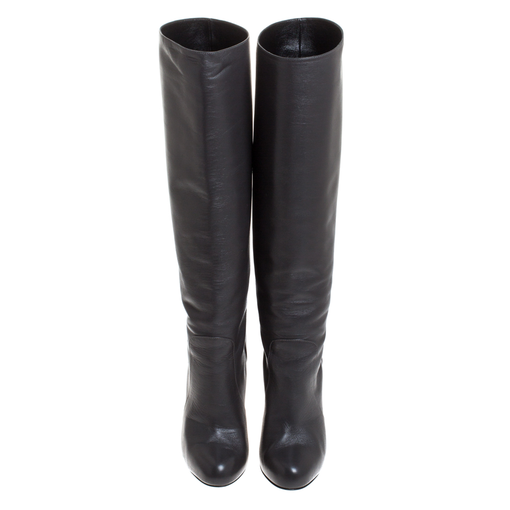 Dolce & Gabbana Black Leather Knee Length Platform Boots Size 36
