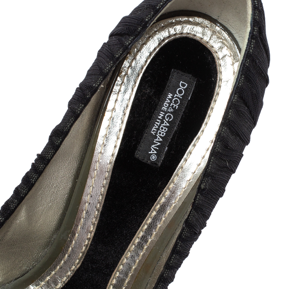 Dolce & Gabbana Black Mesh Fabric And PVC Peep Toe Pumps Size 37.5