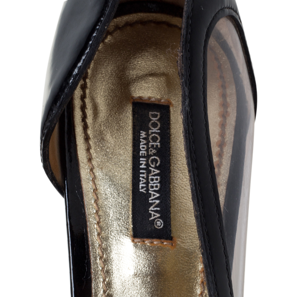 Dolce & Gabbana Black Patent Leather And PVC Pointed Toe Pumps Size 37