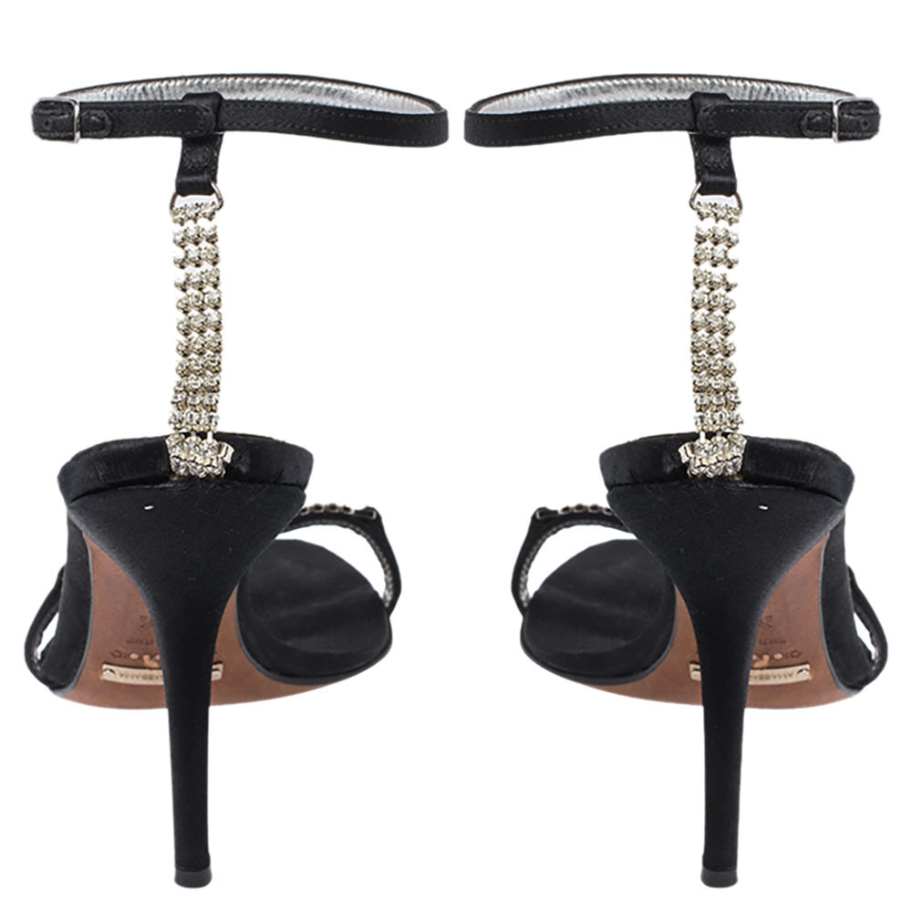 Dolce & Gabbana Black Satin Embellished Ankle Strap Sandals Size 36.5
