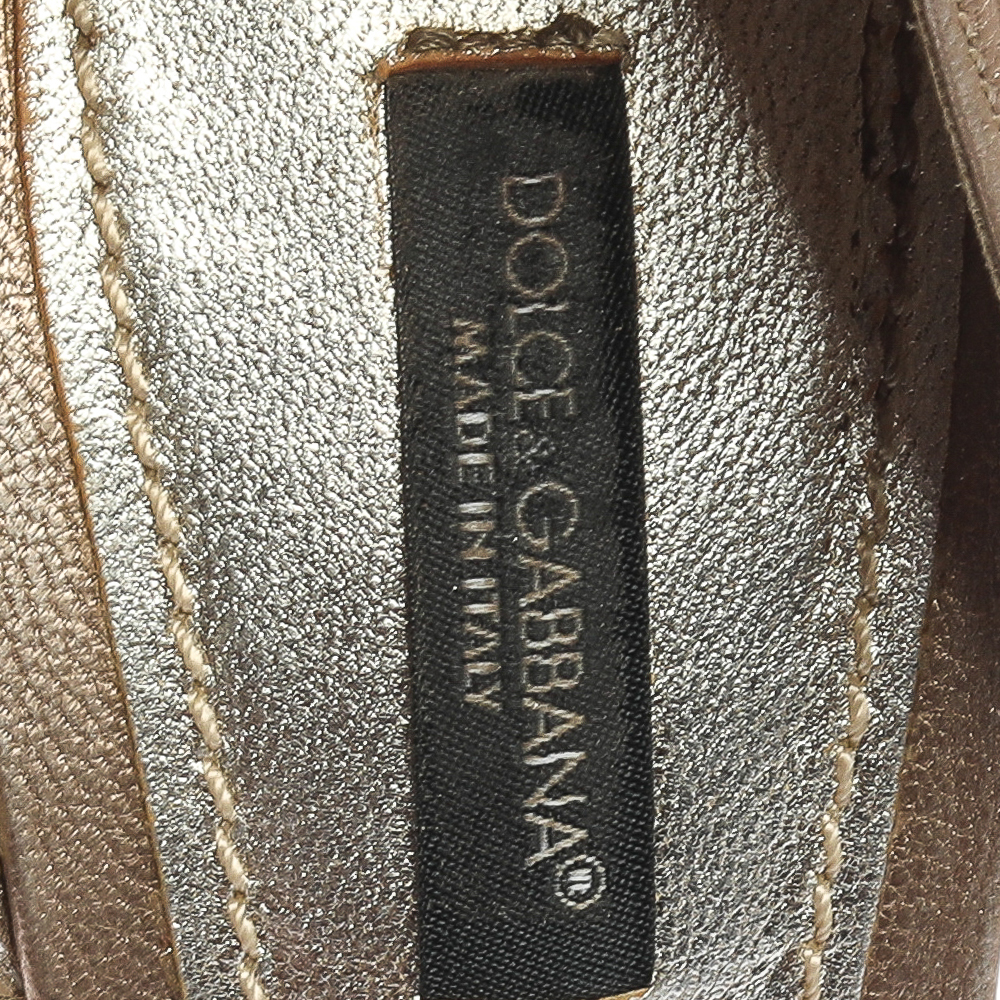 Dolce & Gabbana Metallic Beige Leather Peep Toe D'Orsay Pumps Size 37.5
