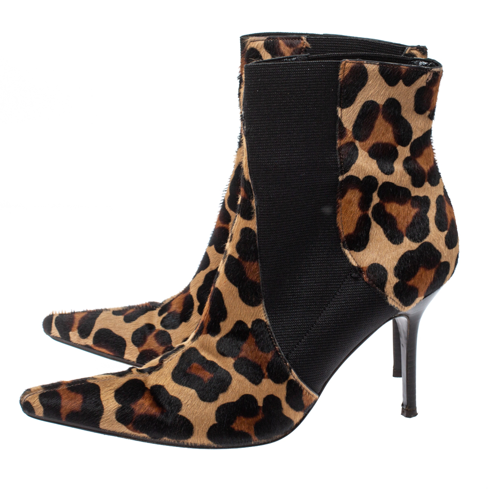 Dolce & Gabbana Animal Print Calf Hair And Elastic Fabric Knife Ankle Boots Size 38