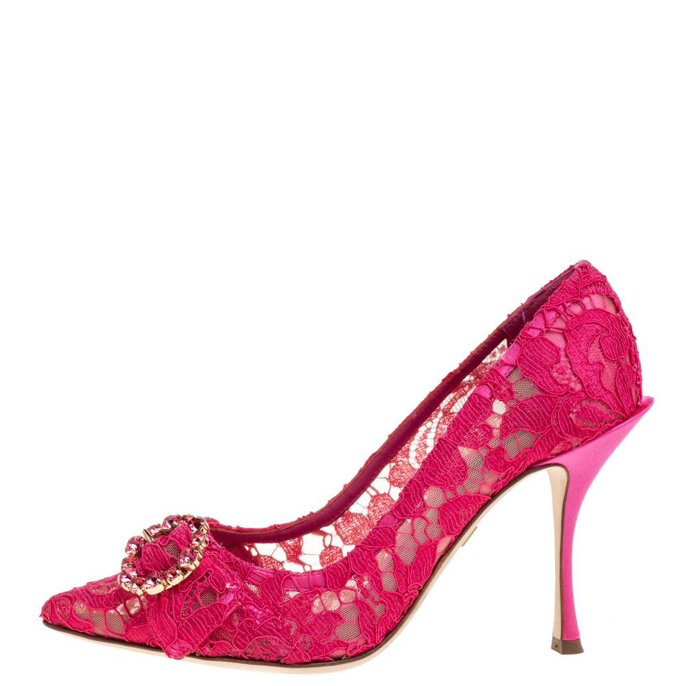Dolce & Gabbana Pink Lace Crystal Embellished Decollete Pointed Toe Pumps Size
Dolce & Gabbana Pink Lace Crystal Embellished Decollete Pointed Toe Pumps Size