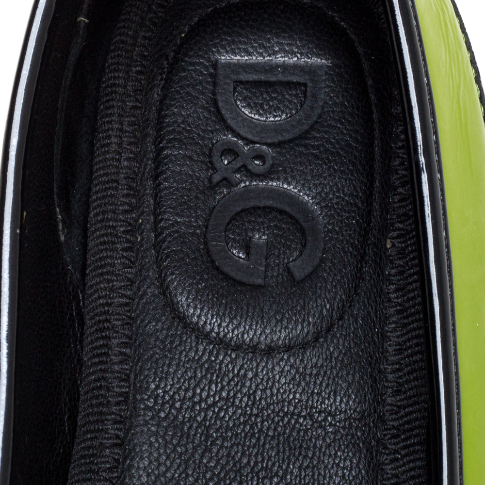 Dolce & Gabbana Green/Black Patent Leather Lace Detail Ballet Flats Size 35