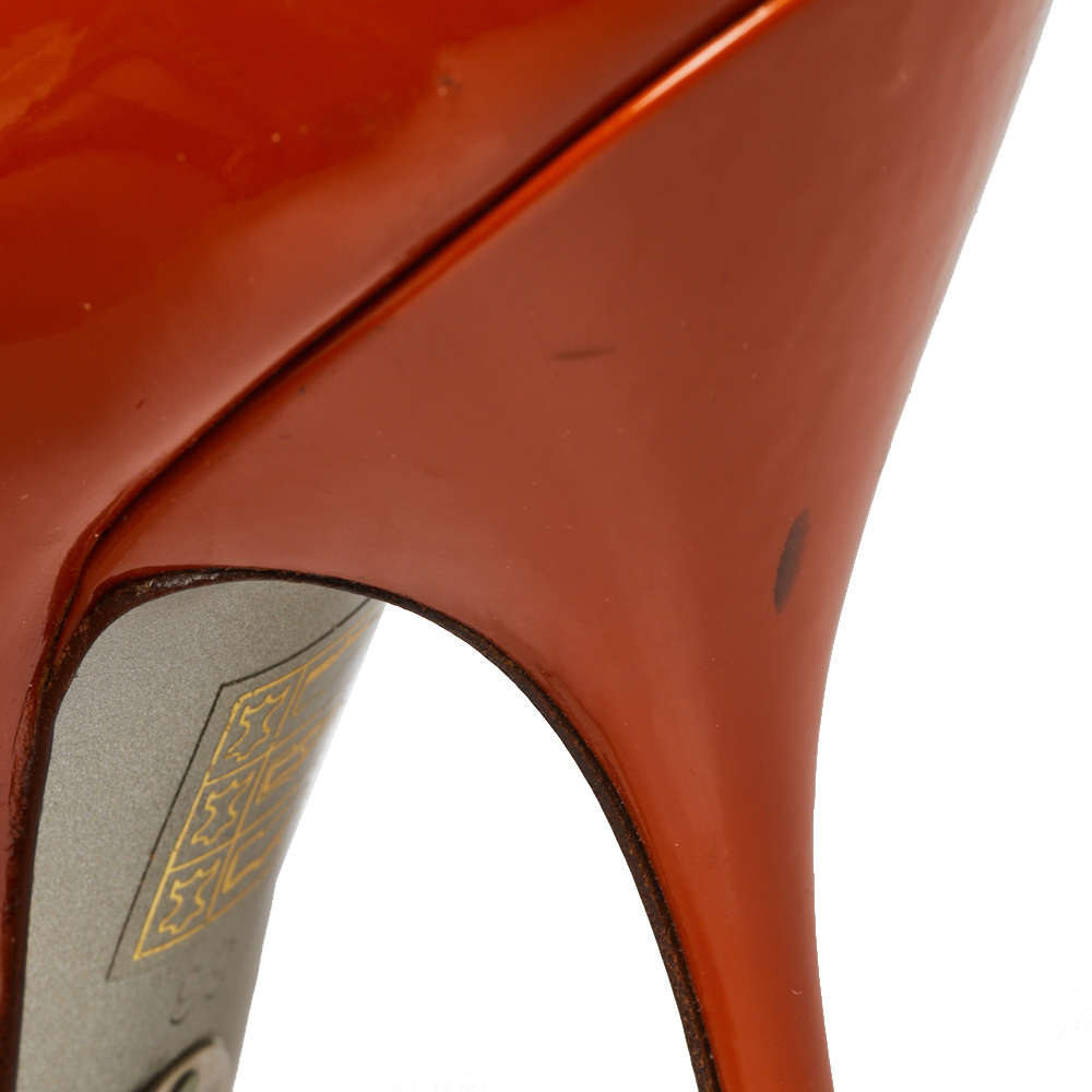 Dolce & Gabbana Burnt Orange Patent Leather Peep Toe Pumps Size 36