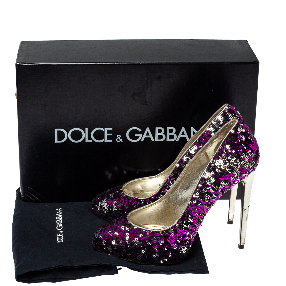 Dolce & Gabbana Metallic Two Tone Sequins Embellished Platform Pumps Size 38