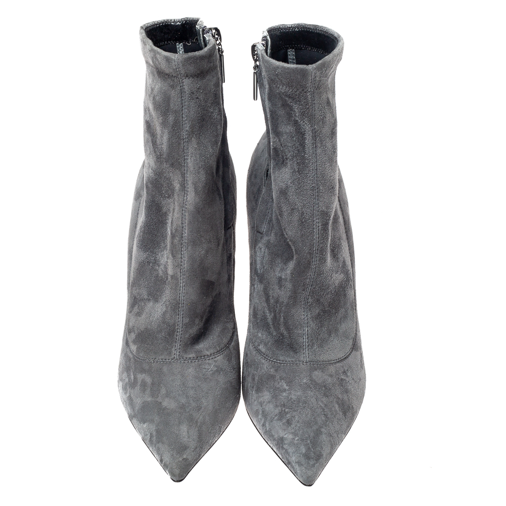 Dolce & Gabbana Grey Suede Pointed Toe Booties Size 39