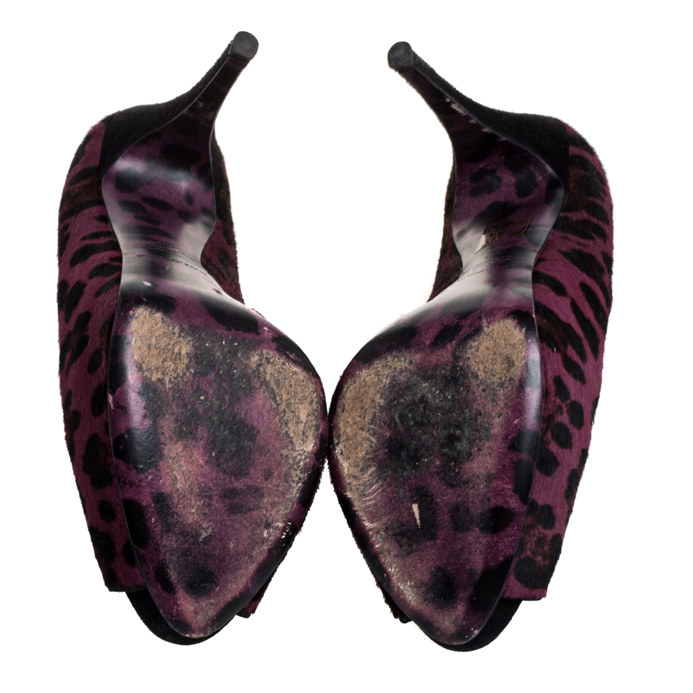 Dolce & Gabbana Purple Calf Hair And Suede Leopard Print Peep Toe Pumps Size 40