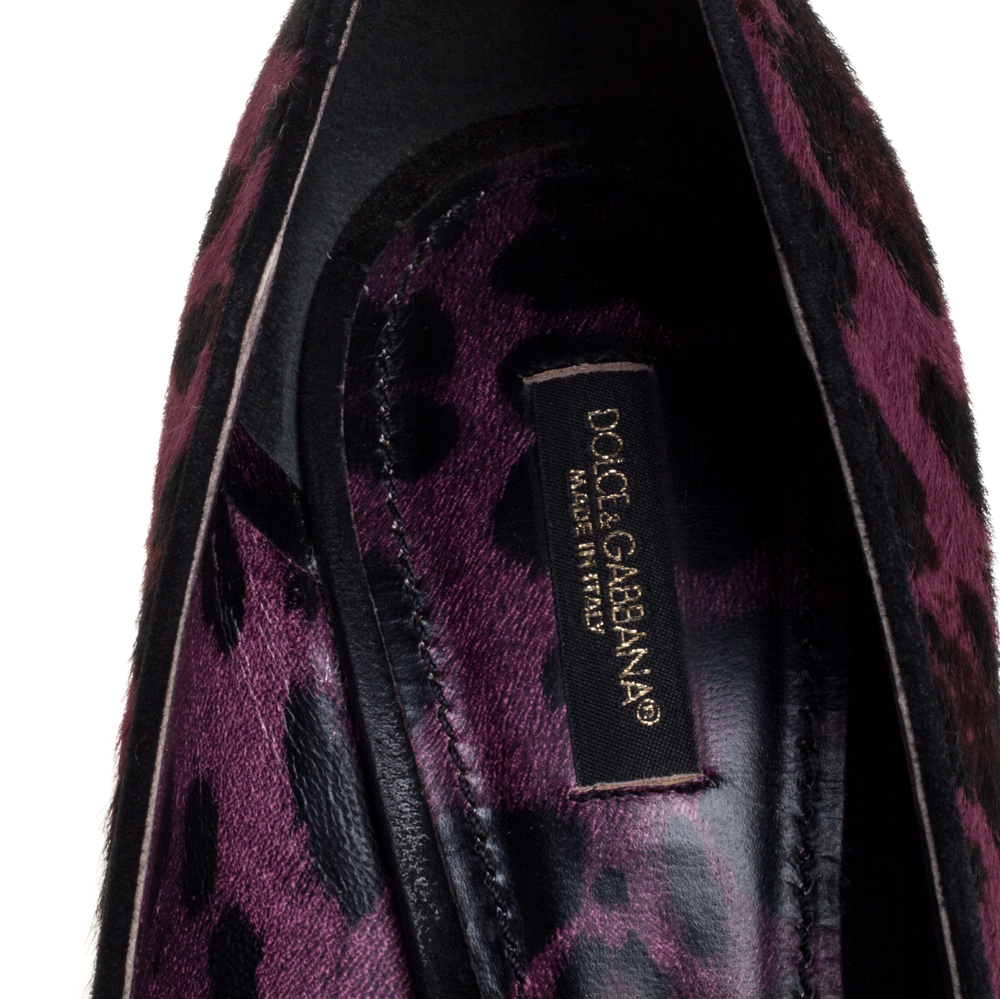 Dolce & Gabbana Purple Calf Hair And Suede Leopard Print Peep Toe Pumps Size 40