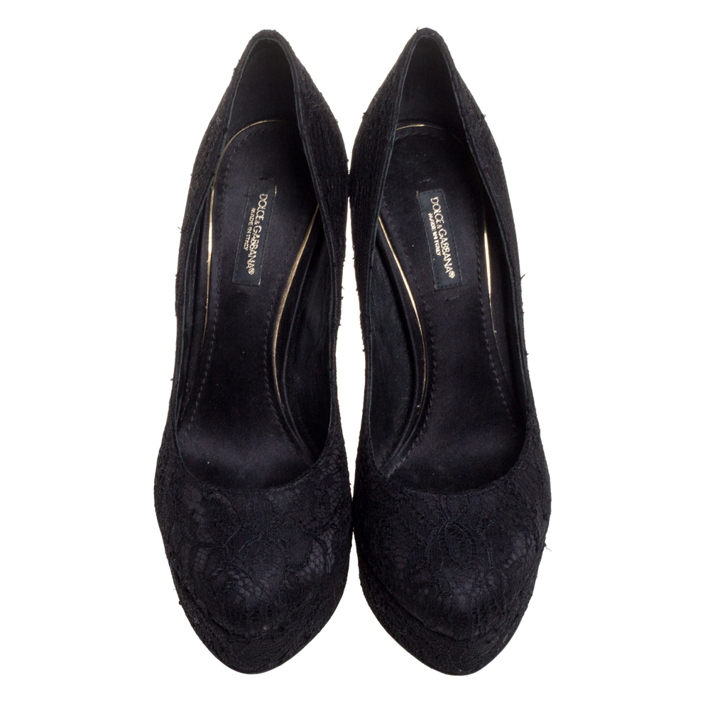 Dolce And Gabbana Black Lace Platform Pumps Size 36