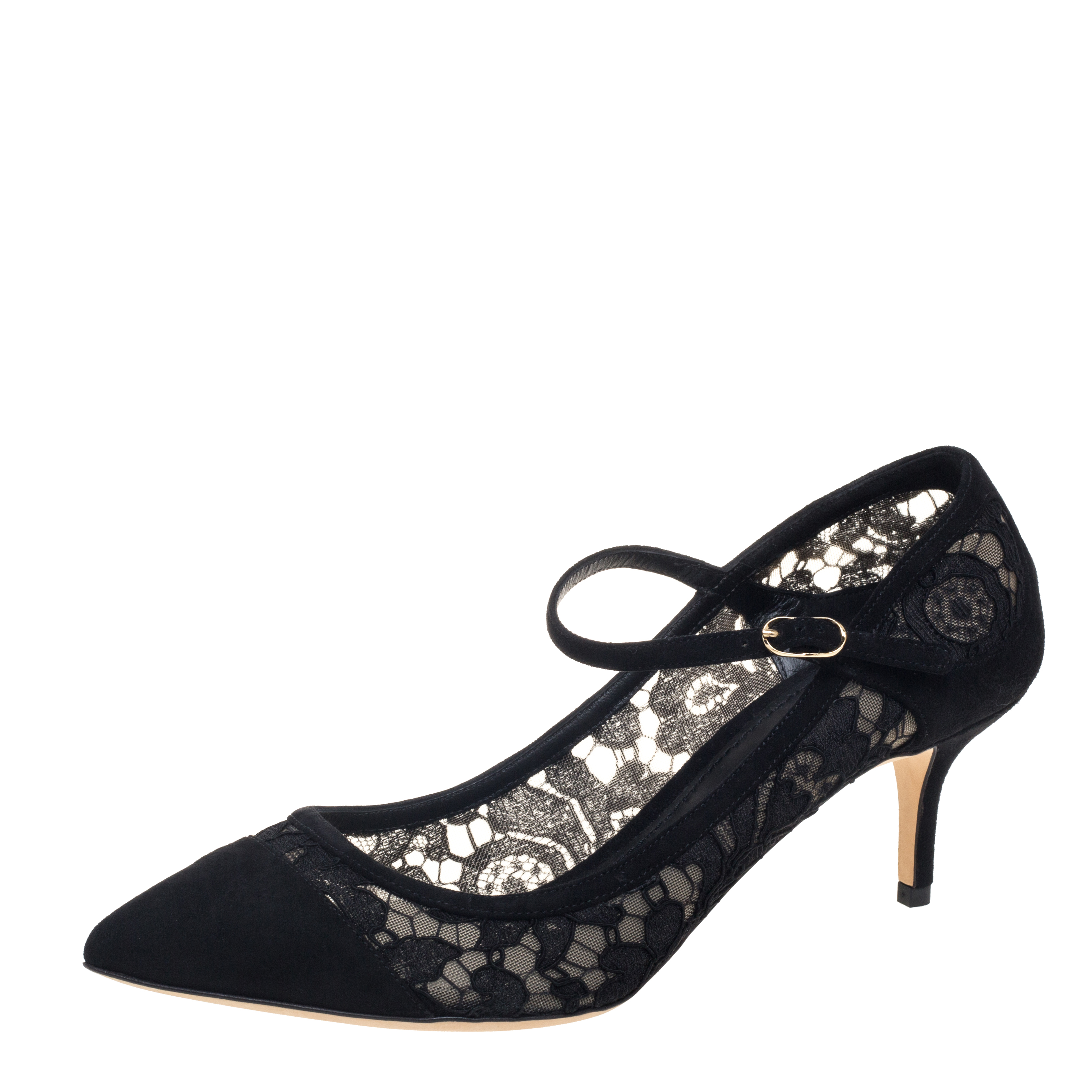 Dolce & Gabbana Lace And Suede Mary Jane Pumps Size 39.5