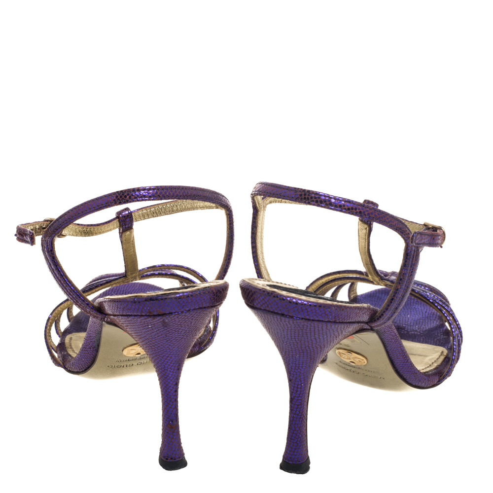 Dolce & Gabbana Purple Lizard Embossed Leather T Strap Sandals Size 36