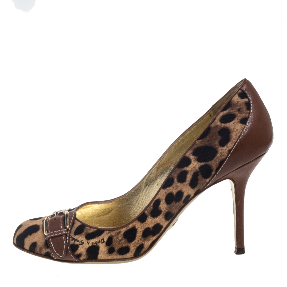 Dolce & Gabbana Beige Animal Print Canvas And Leather Pumps Size 39.5