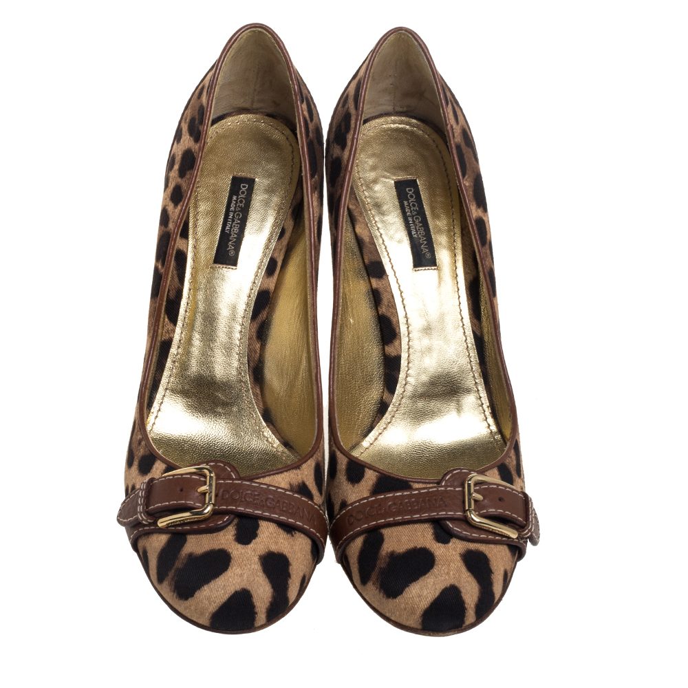 Dolce & Gabbana Beige Animal Print Canvas And Leather Pumps Size 39.5