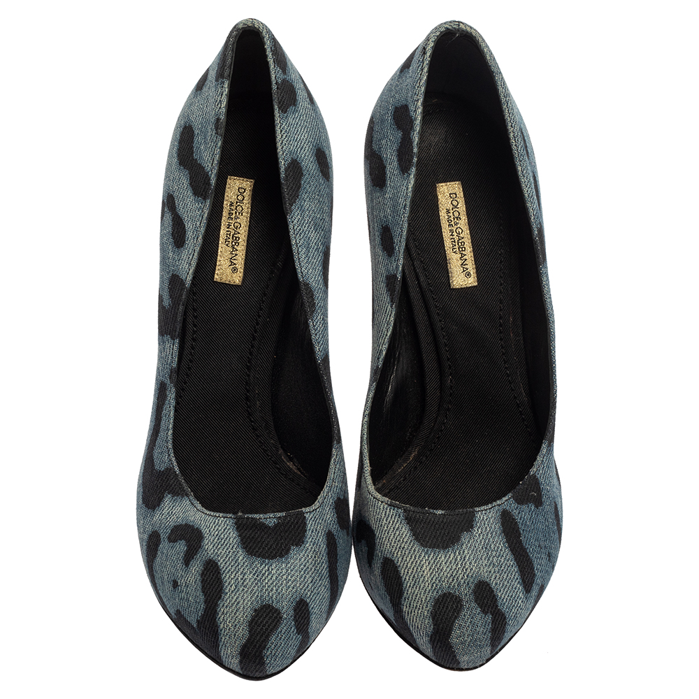 Dolce & Gabbana Blue Leopard Print Denim Pumps Size 37