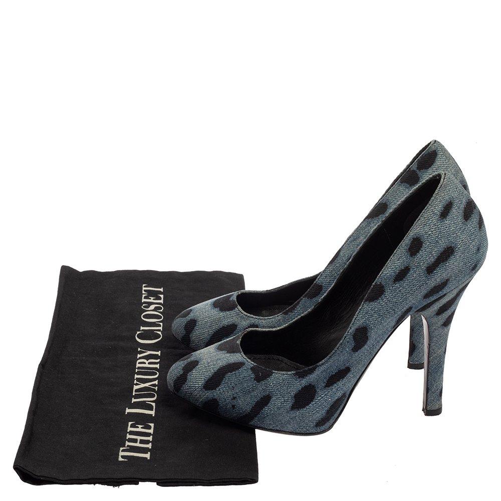 Dolce & Gabbana Blue Leopard Print Denim Pumps Size 37