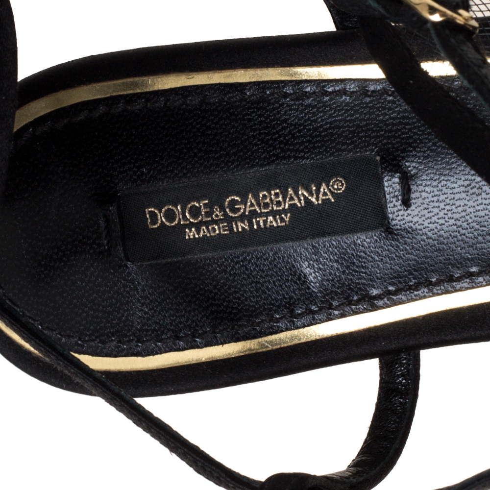 Dolce & Gabbana Black Satin And Mesh Flat Sandals Size 37.5