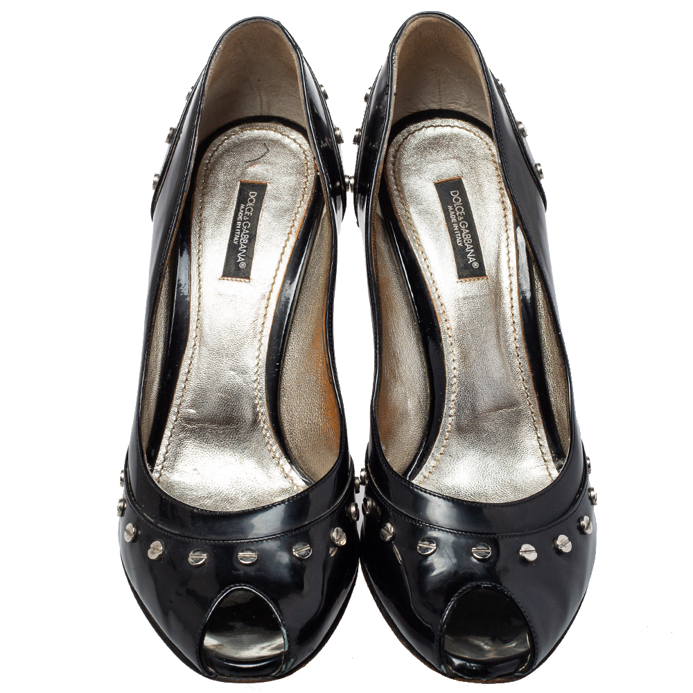 Dolce & Gabbana Black Patent Leather Studded Pumps Size 39.5