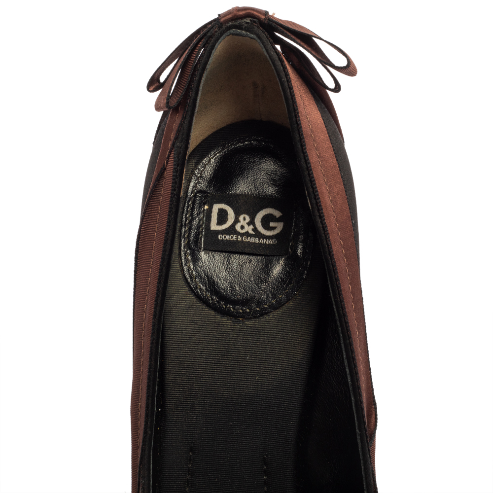 Dolce & Gabbana Black/Brown Satin Peep Toe Pumps Size 39.5