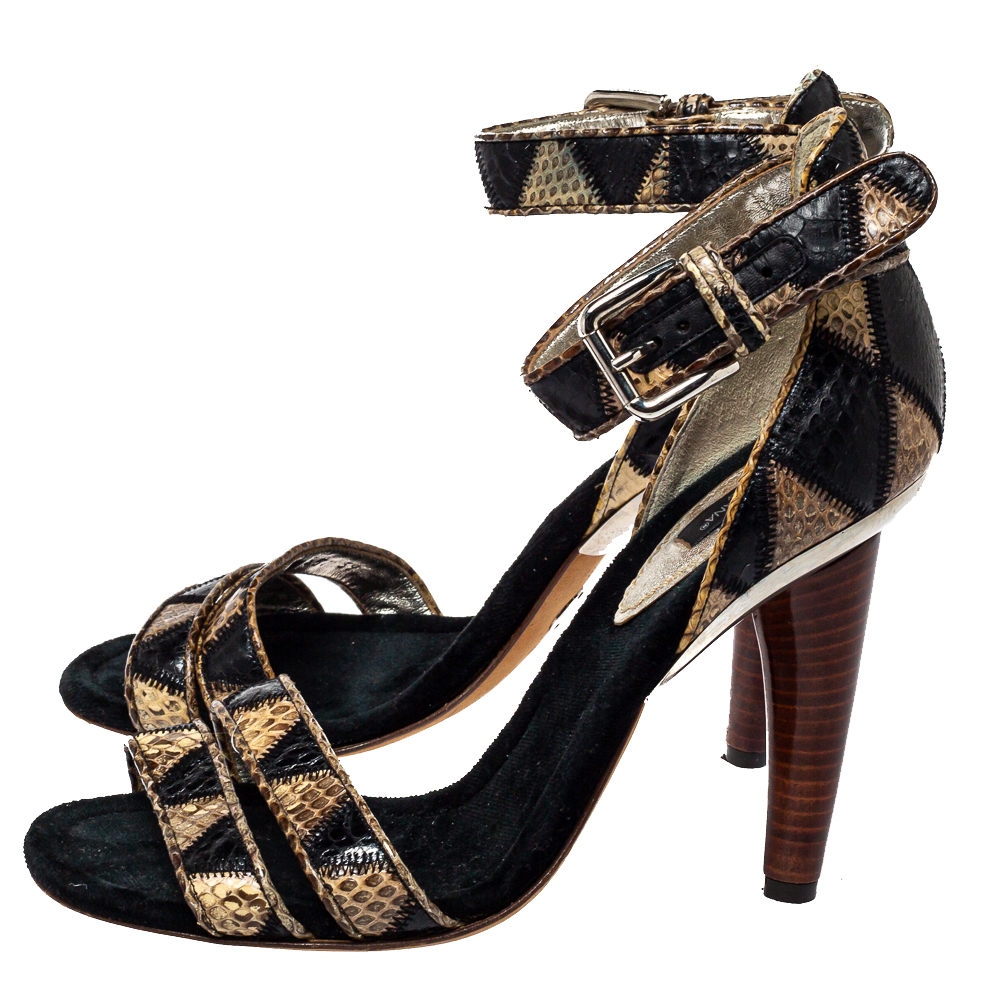 Dolce & Gabbana Black/Beige Python Ankle Strap Sandals Size 39