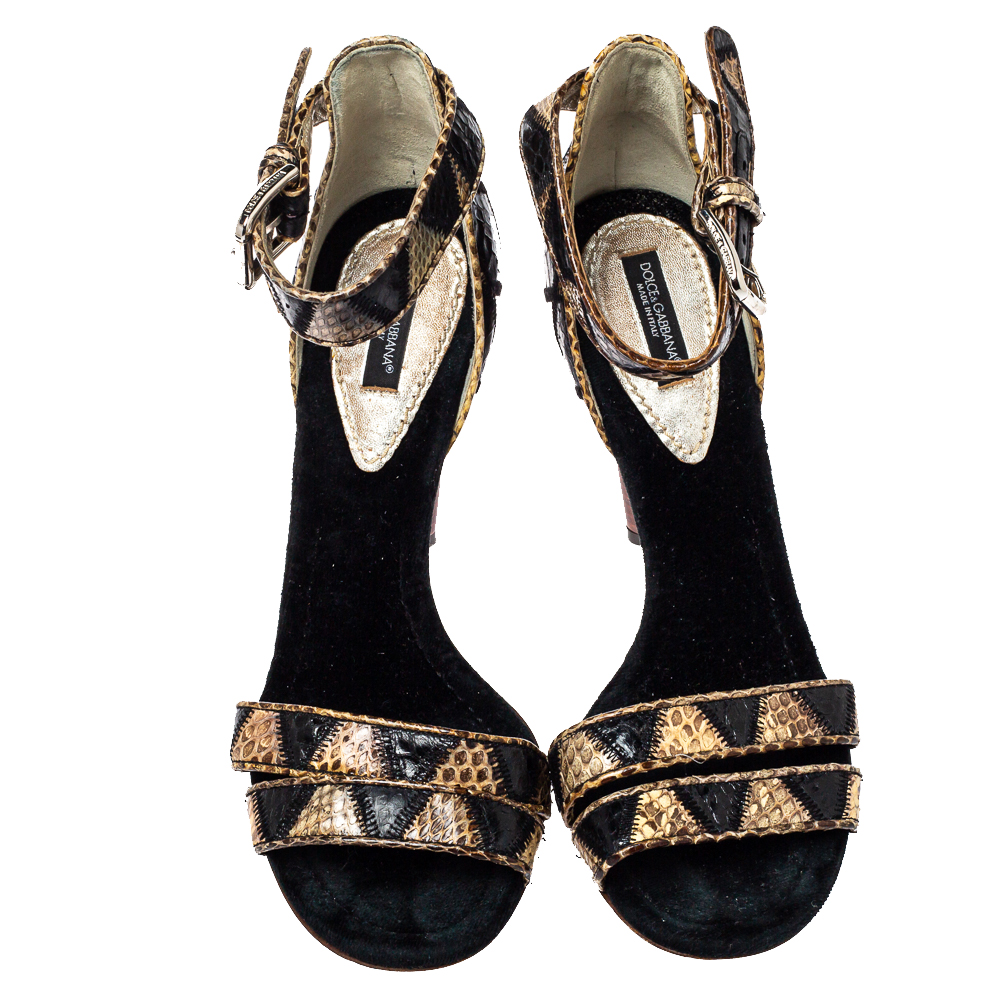 Dolce & Gabbana Black/Beige Python Ankle Strap Sandals Size 39