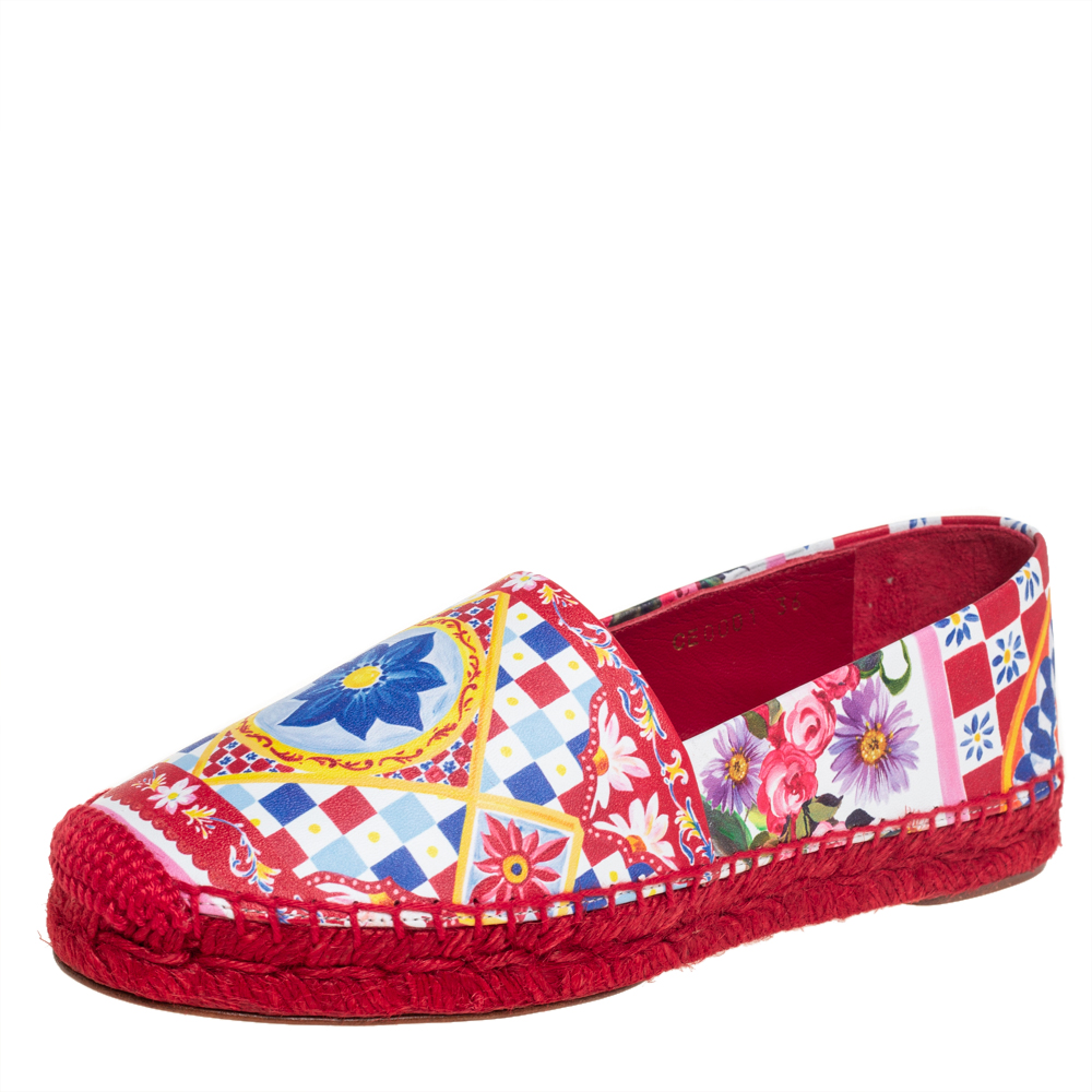 Dolce & Gabbana Multicolor Floral Printed Leather Espadrille Flats Size 36