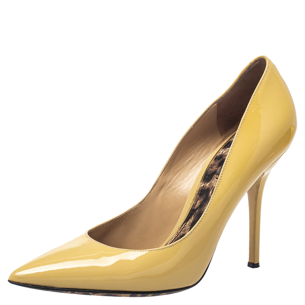 Dolce & Gabbana Yellow Patent Leather Pointed Toe Pumps Size 39