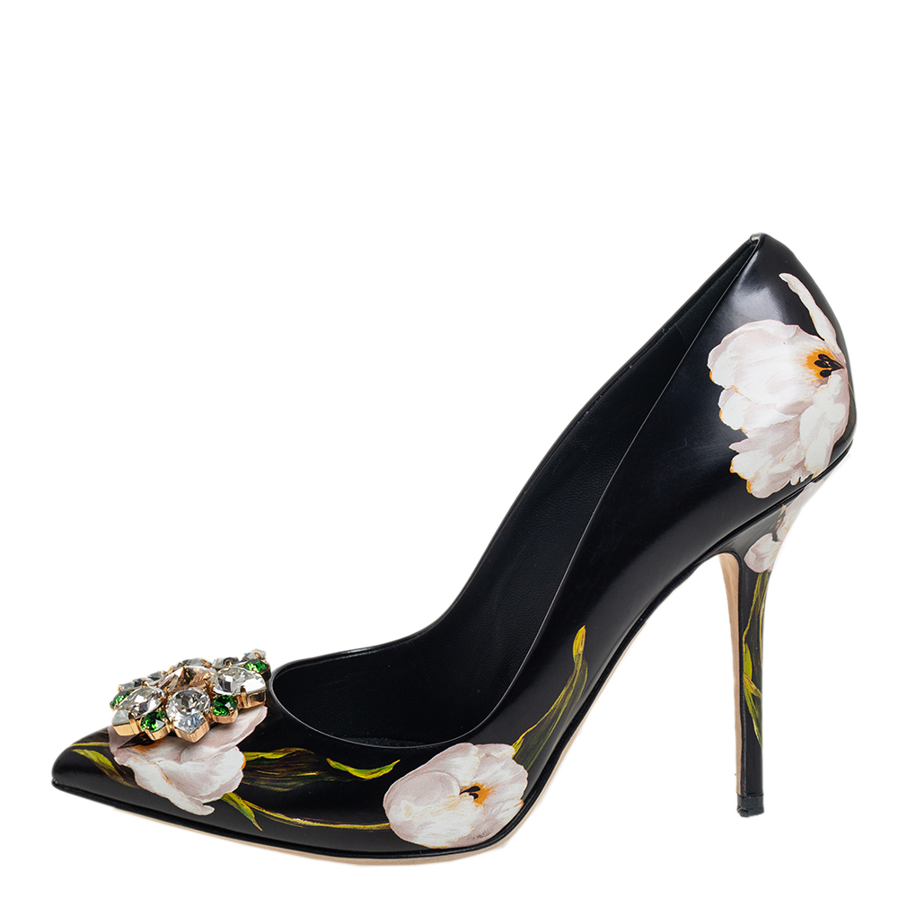 Dolce & Gabbana Black Floral Print Leather Crystal Embellished Pointed Toe Pumps Size
Dolce & Gabbana Black Floral Print Leather Crystal Embellished Pointed Toe Pumps Size