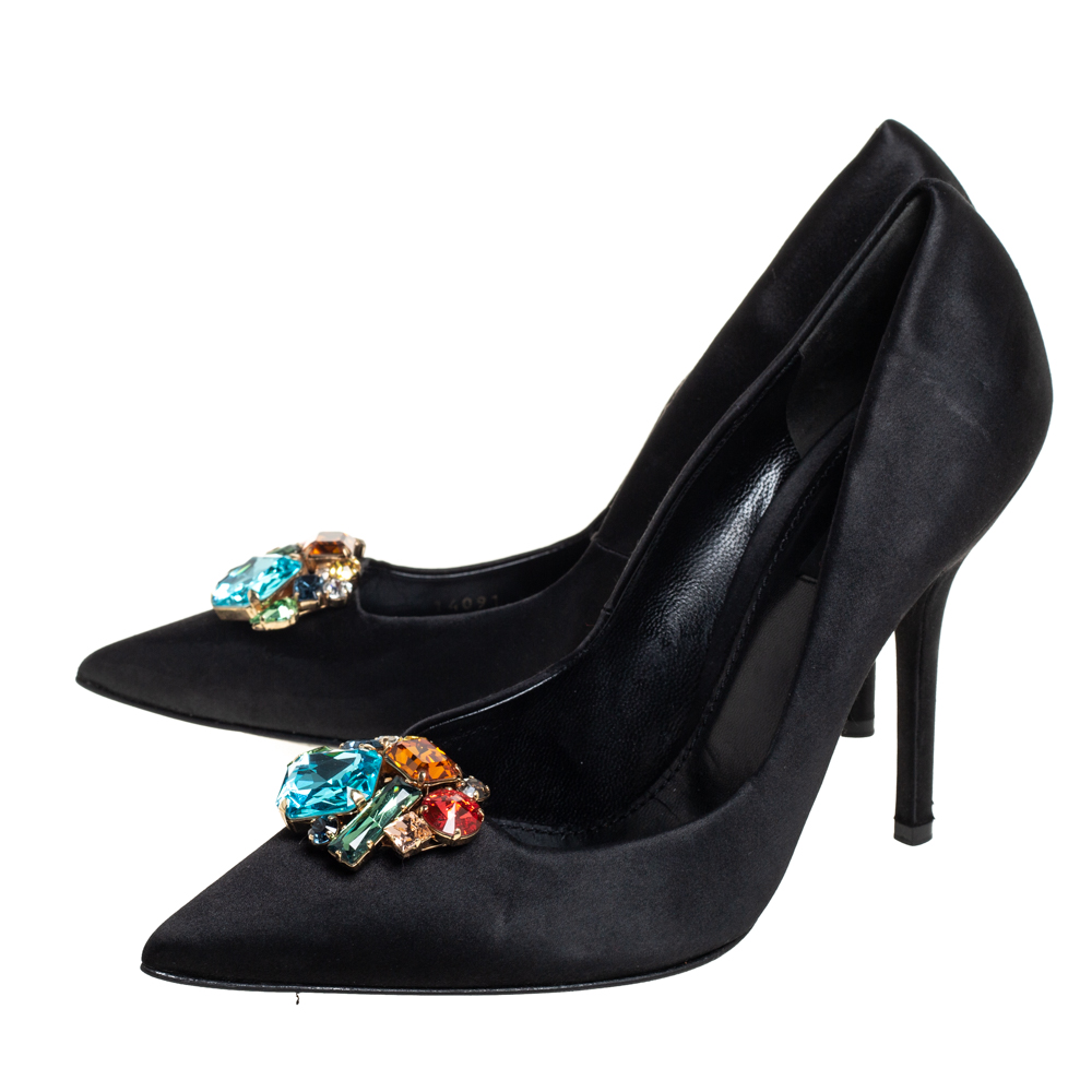 Dolce & Gabbana Black Satin Crytal Embellished Pumps Size 39