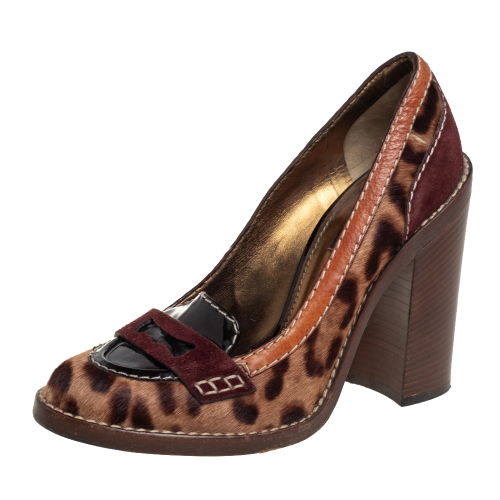 Dolce & Gabbana Tricolor Animal Print Calf Hair and Leather Loafer Pumps Size 38