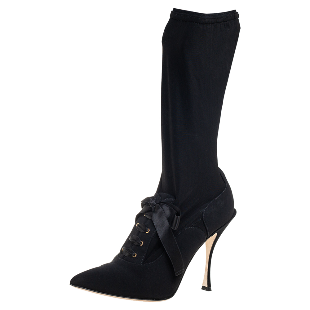 Dolce & Gabbana Black Jersey Mid Calf Boots Size 38