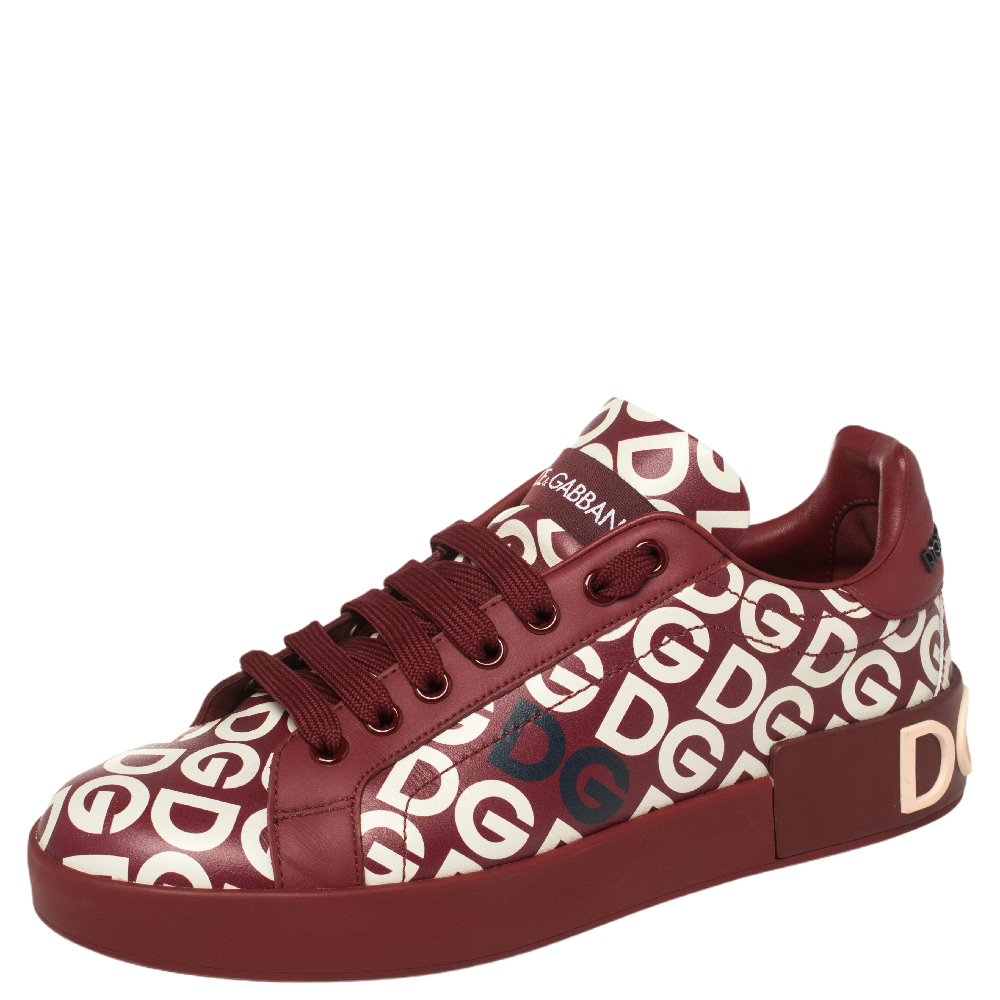 Dolce & Gabbana Red And White DG Mania Print Leather Low-Top Sneakers Size 37