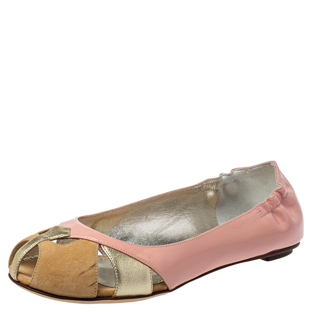 Dolce & Gabbana Pink Leather, Suede Ballet Flats Size 36